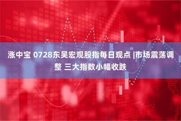 涨中宝 0728东吴宏观股指每日观点 |市场震荡调整 三大指数小幅收跌
