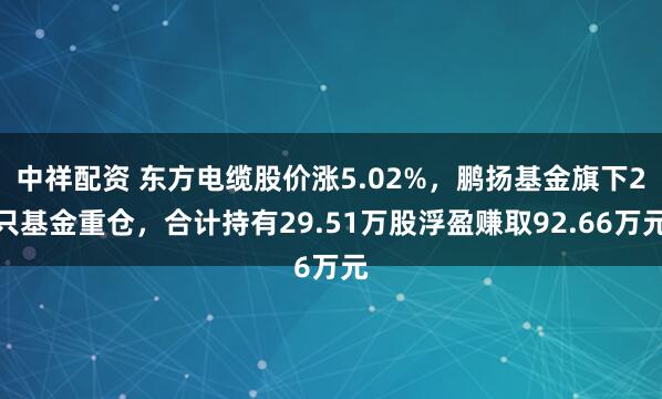 中祥配资 东方电缆股价涨5.02%，鹏扬基金旗下2只基金重仓，合计持有29.51万股浮盈赚取92.66万元