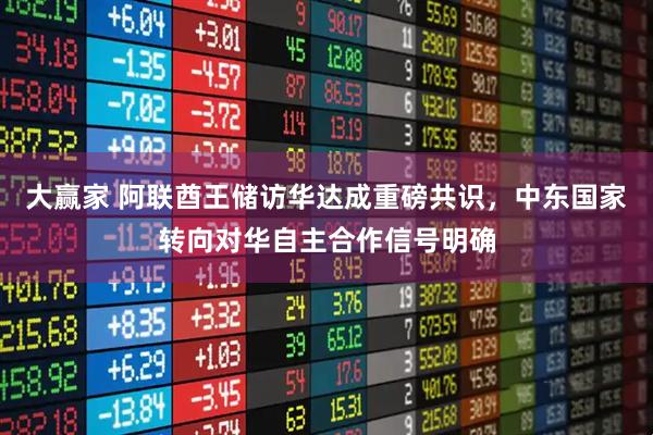 大赢家 阿联酋王储访华达成重磅共识，中东国家转向对华自主合作信号明确